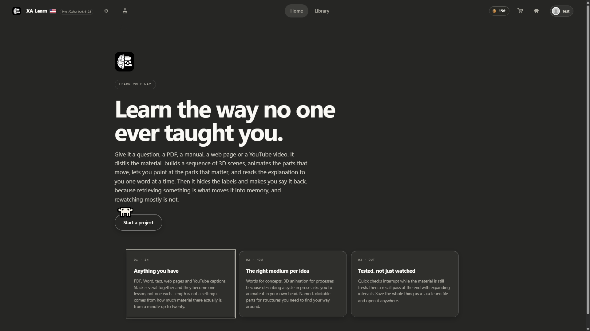The XA_Learn home screen