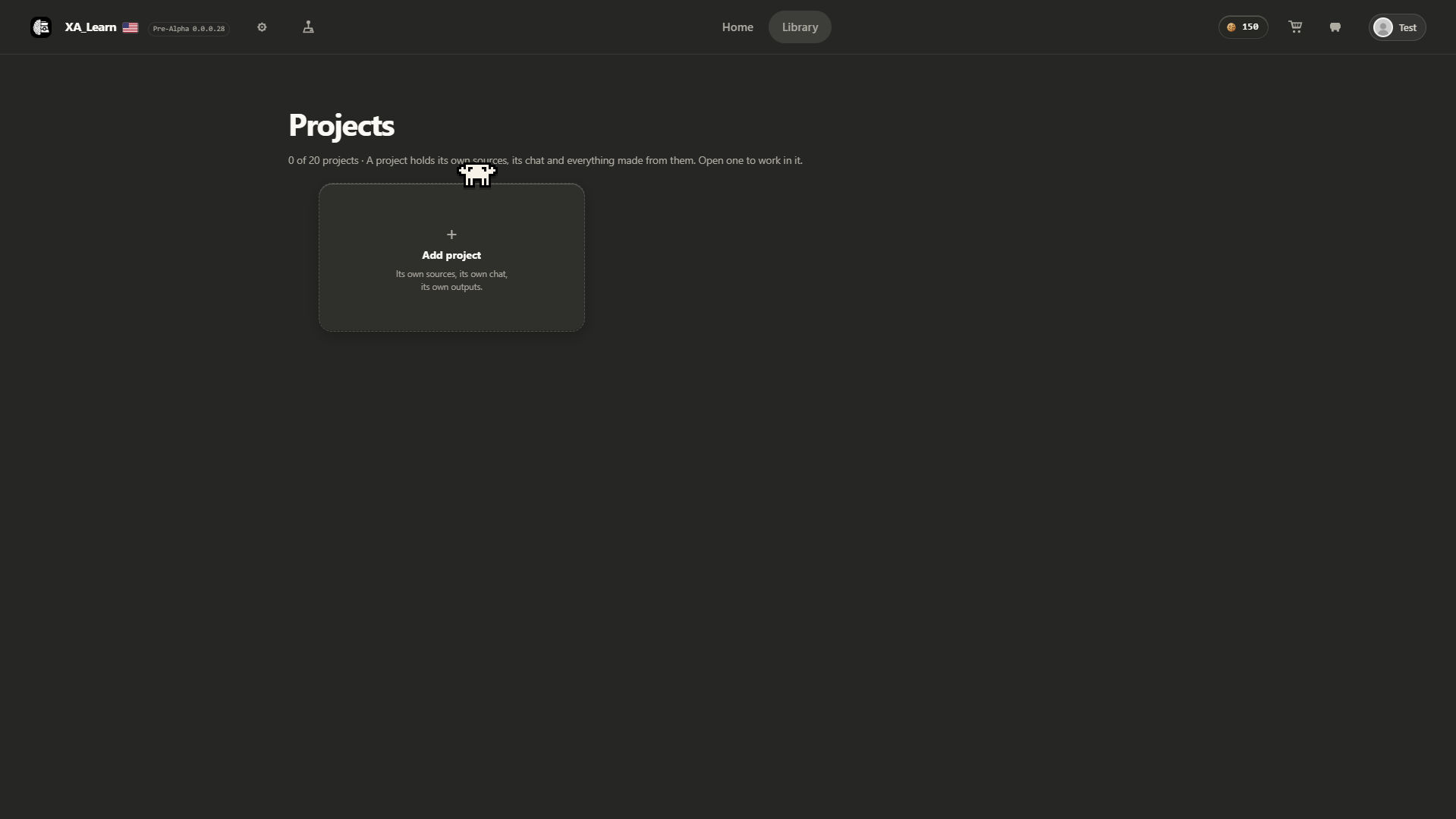 The XA_Learn library, where projects are listed and new ones are added
