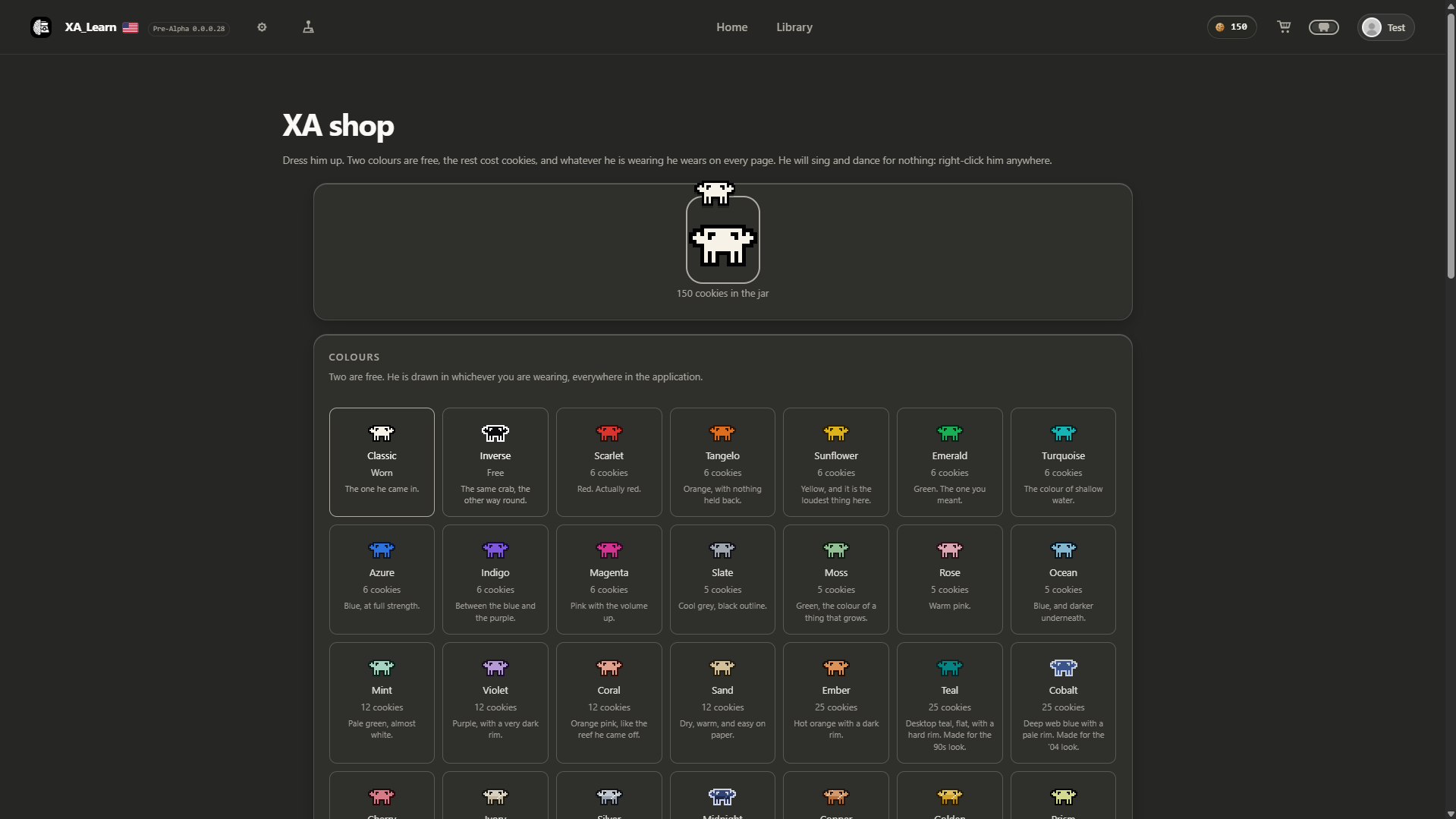 The XA shop, where Xammy the helper can be dressed in dozens of colours