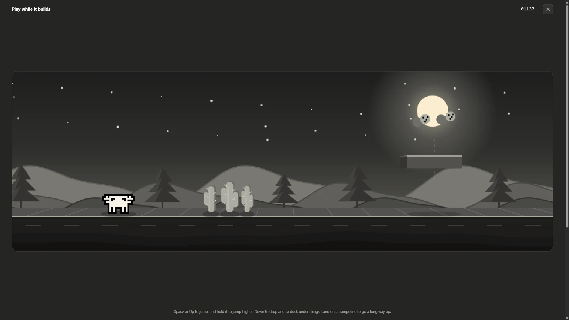 A small runner game with Xammy, shown while a lesson is being built